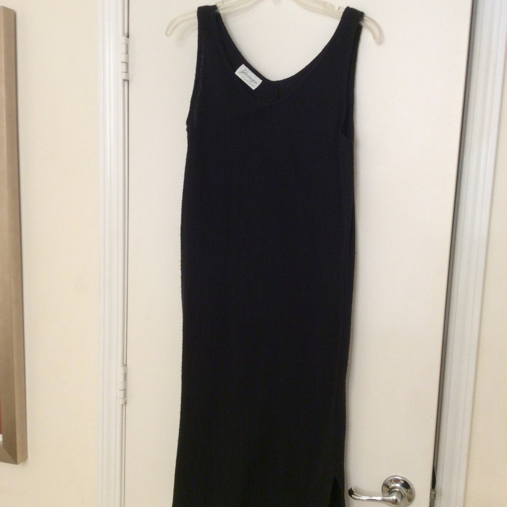 Yasuyo Elle Attaché Black Midi Tank Sleeveless One Side Slit Bottom Dress